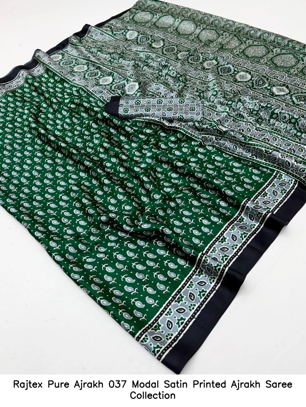 Rajtex Pure Ajrakh 037 Modal Satin Printed Ajrakh Saree Collection - Image 9