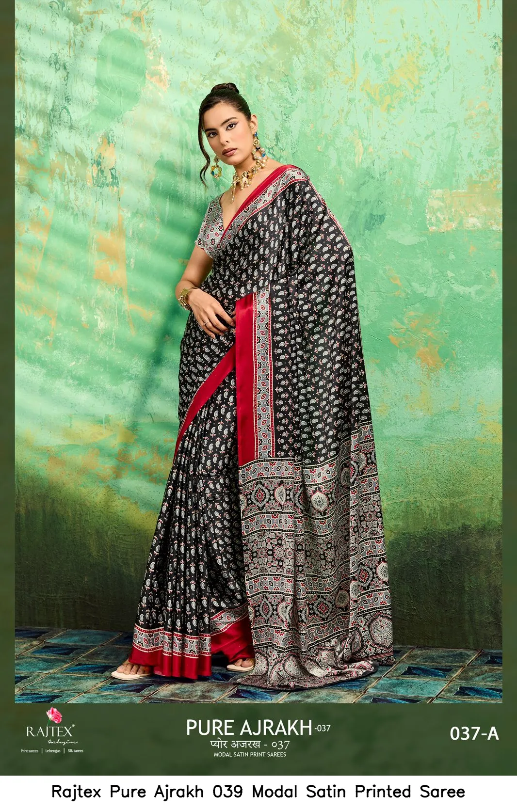 Rajtex Pure Ajrakh 039 Modal Satin Printed Saree - Image 3