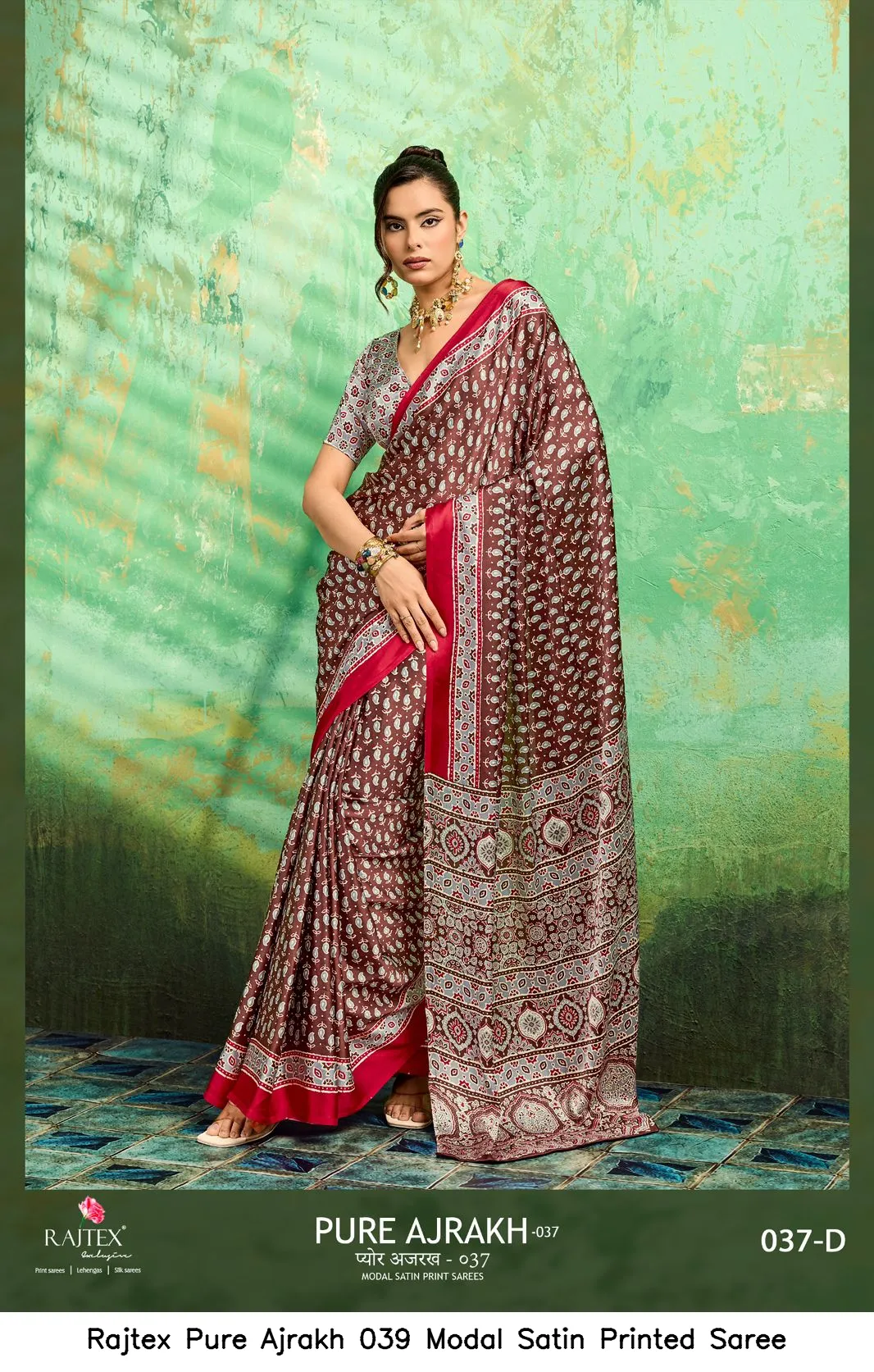 Rajtex Pure Ajrakh 039 Modal Satin Printed Saree - Image 4