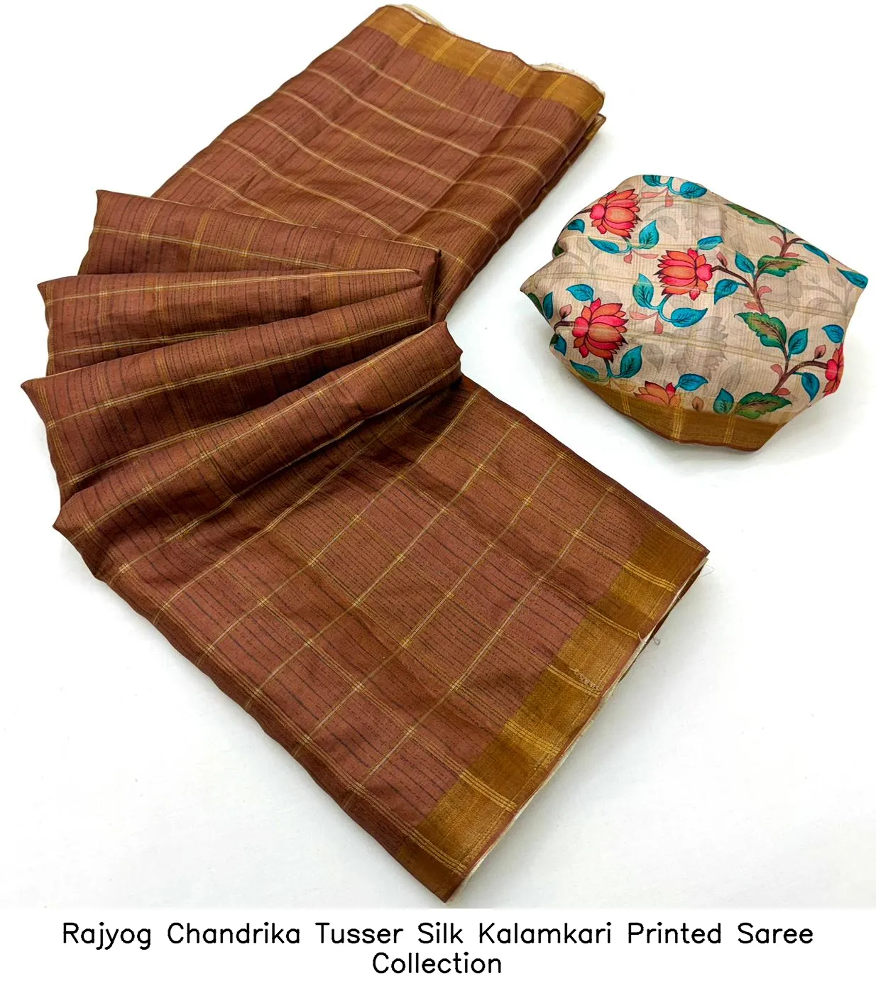 Rajyog Chandrika Tusser Silk Kalamkari Printed Saree Collection - Image 10