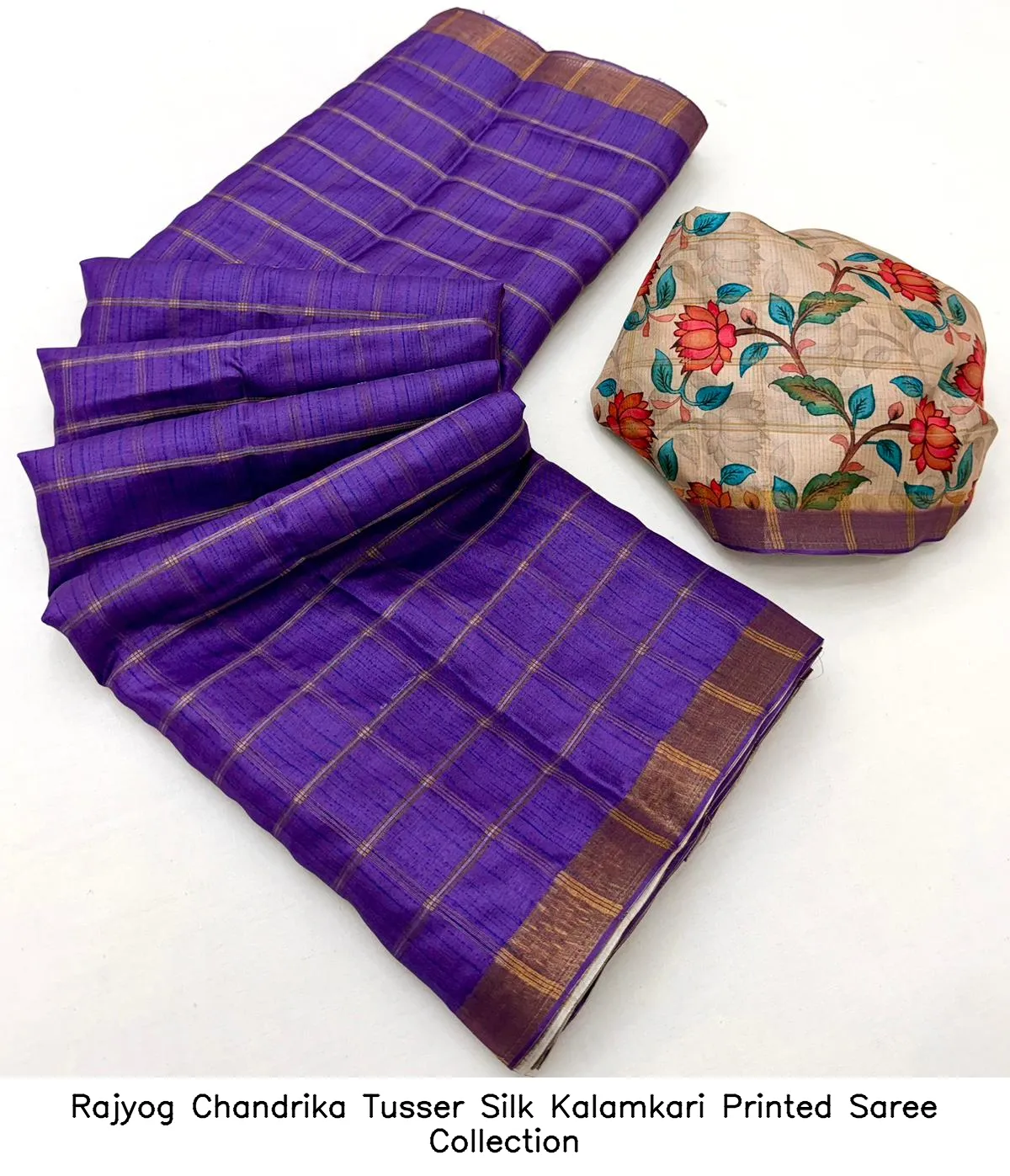 Rajyog Chandrika Tusser Silk Kalamkari Printed Saree Collection - Image 11