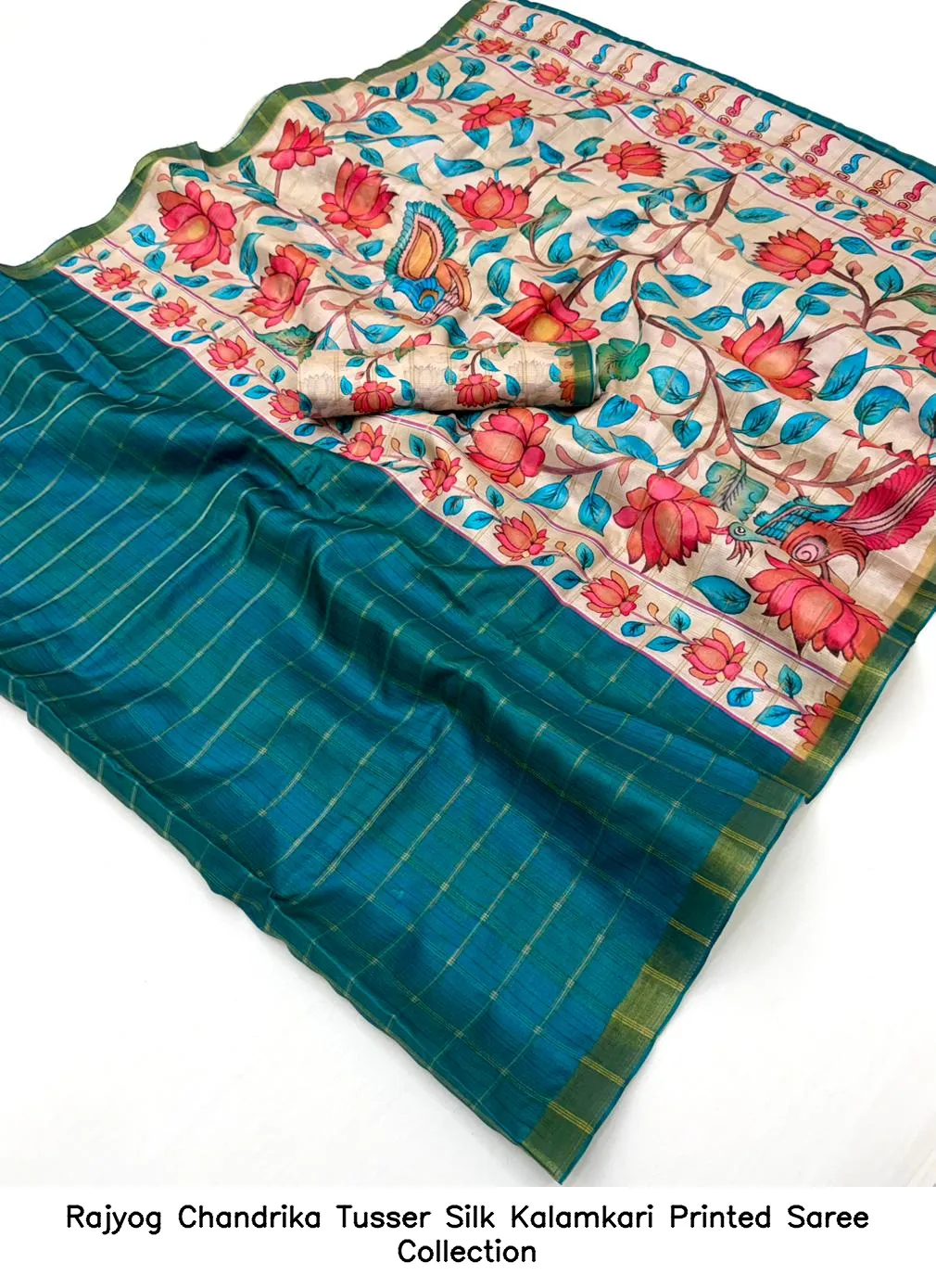 Rajyog Chandrika Tusser Silk Kalamkari Printed Saree Collection - Image 14