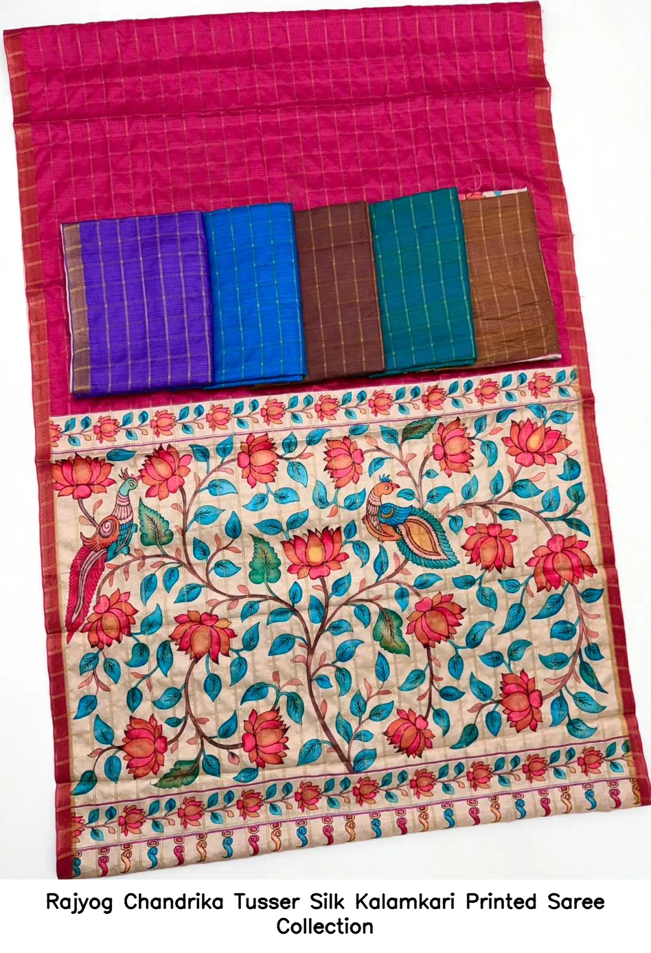 Rajyog Chandrika Tusser Silk Kalamkari Printed Saree Collection - Image 4