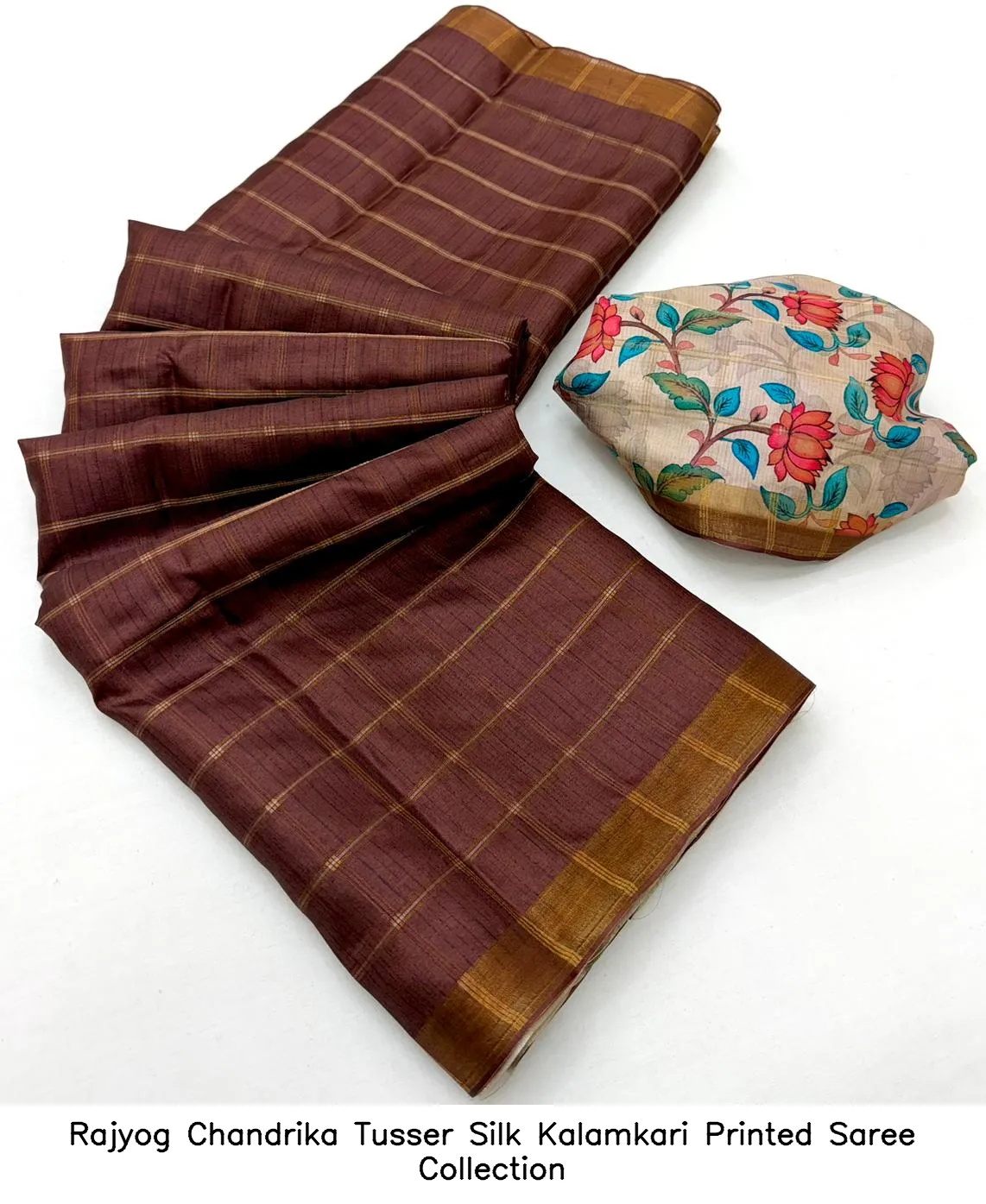 Rajyog Chandrika Tusser Silk Kalamkari Printed Saree Collection - Image 5