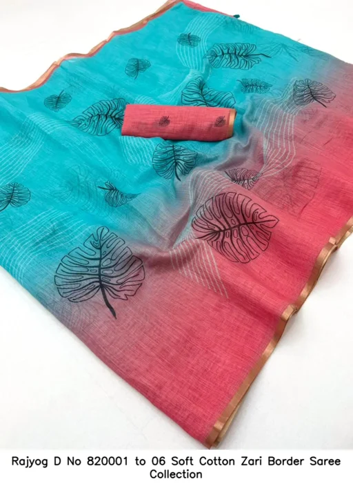 Rajyog D No 820001 to 06 Soft Cotton Zari Border Saree Collection