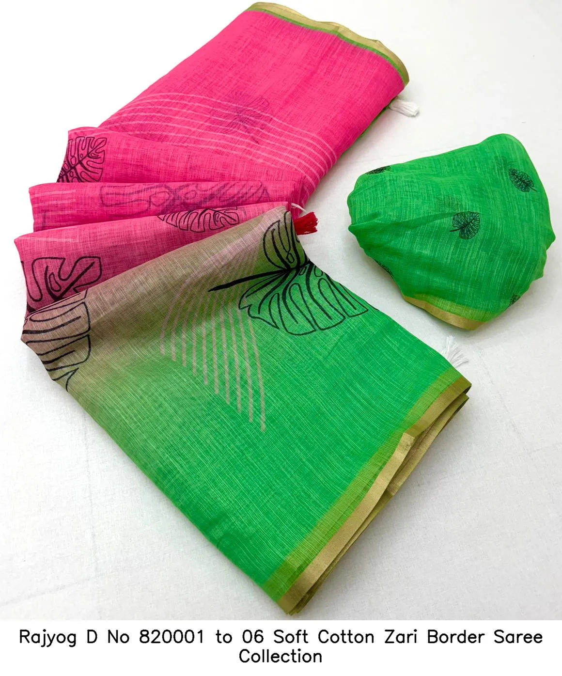 Rajyog D No 820001 to 06 Soft Cotton Zari Border Saree Collection - Image 2