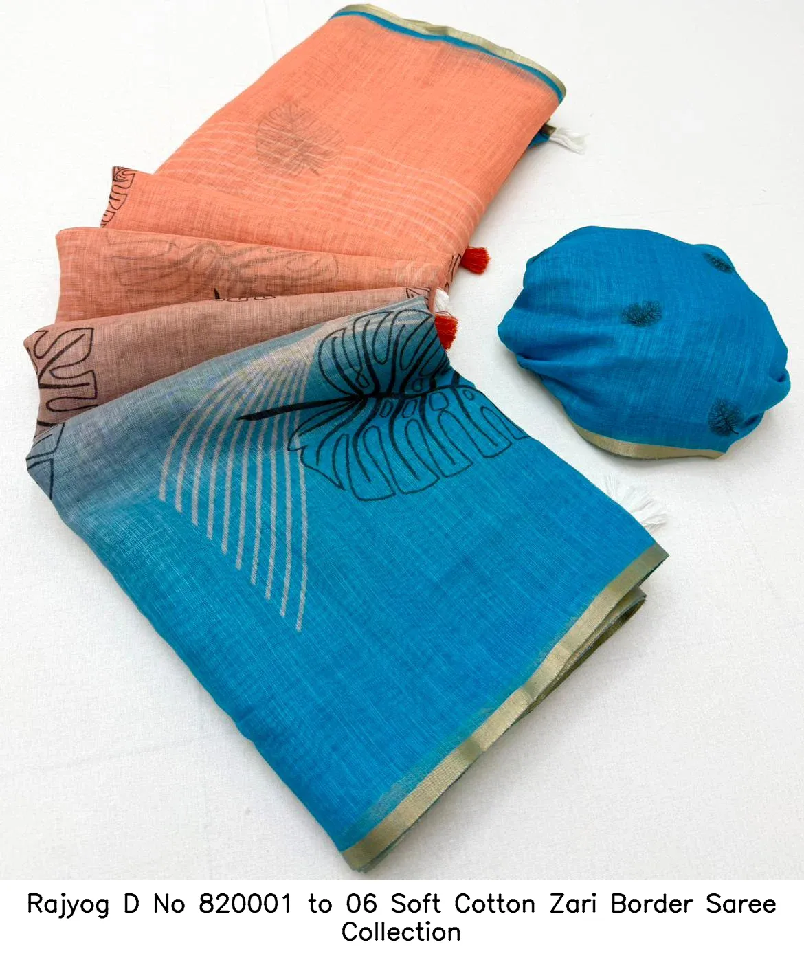 Rajyog D No 820001 to 06 Soft Cotton Zari Border Saree Collection - Image 8