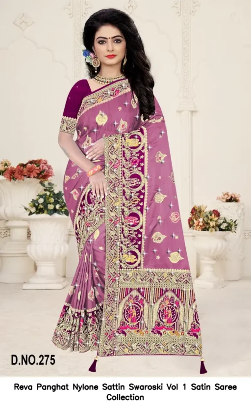 Reva Panghat Nylone Sattin Swaroski Vol 1 Satin Saree Collection