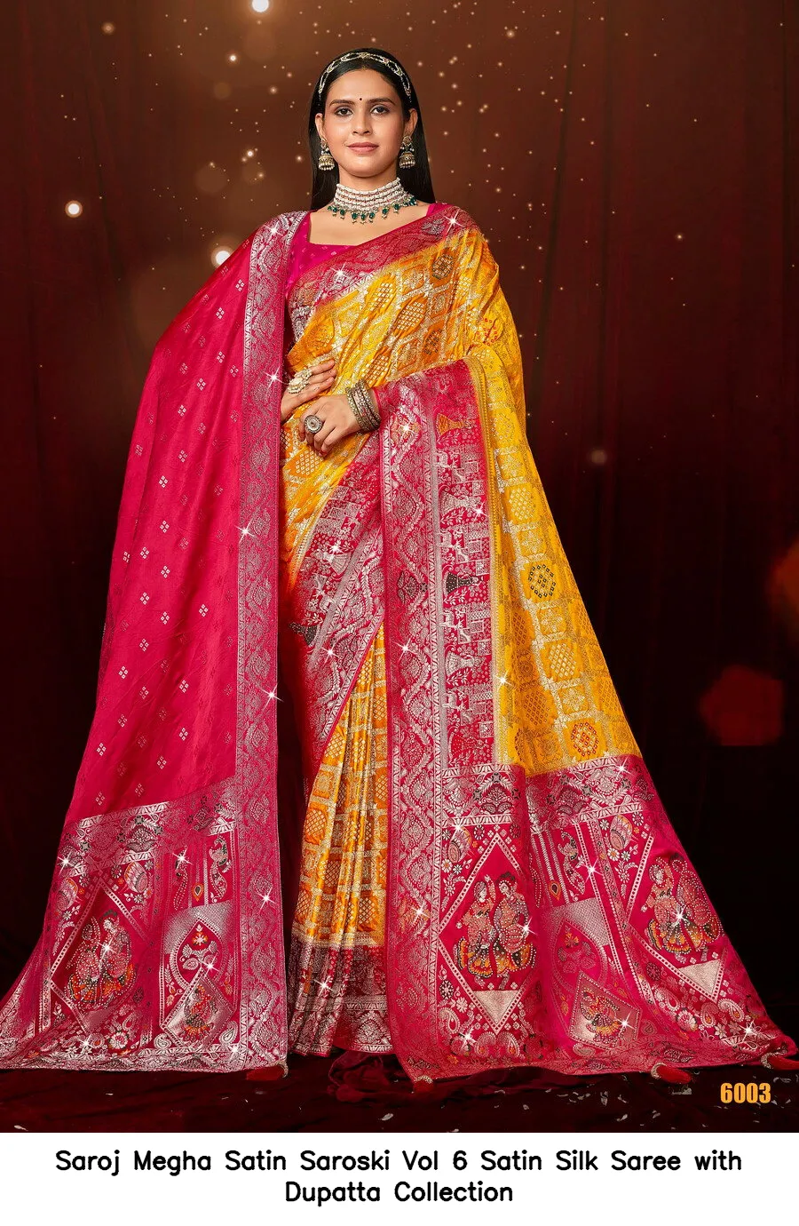 Saroj Megha Satin Saroski Vol 6 Satin Silk Saree with Dupatta Collection - Image 4