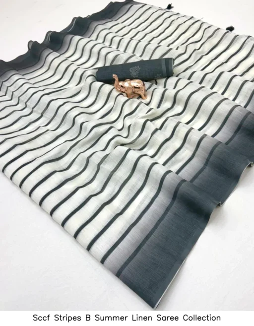 Sccf Stripes B Summer Linen Saree Collection