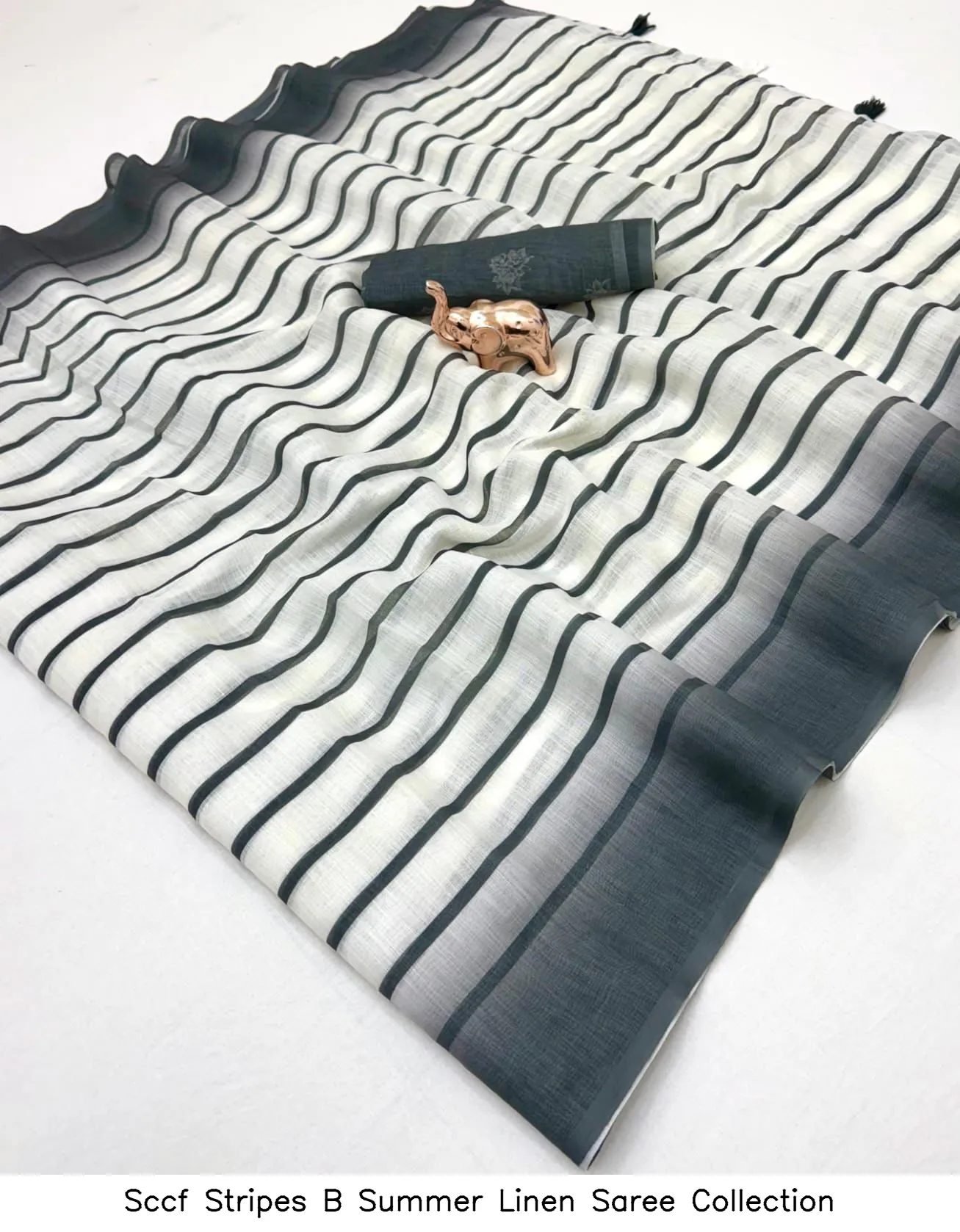 Sccf Stripes B Summer Linen Saree Collection - Image 7