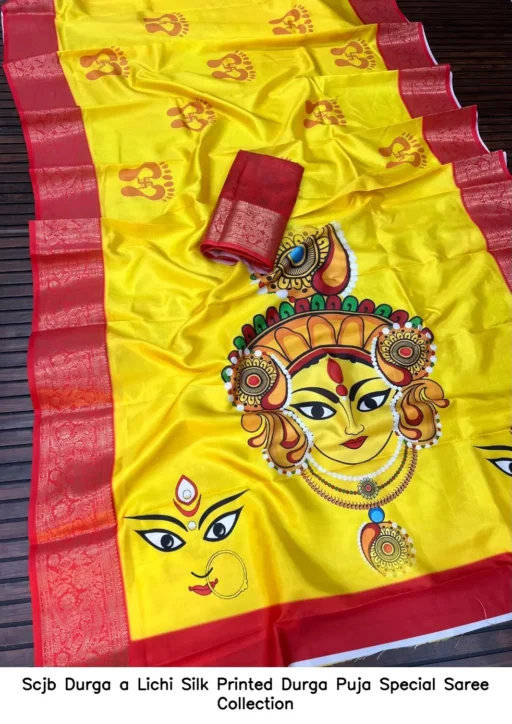 Scjb Durga a Lichi Silk Printed Durga Puja Special Saree Collection