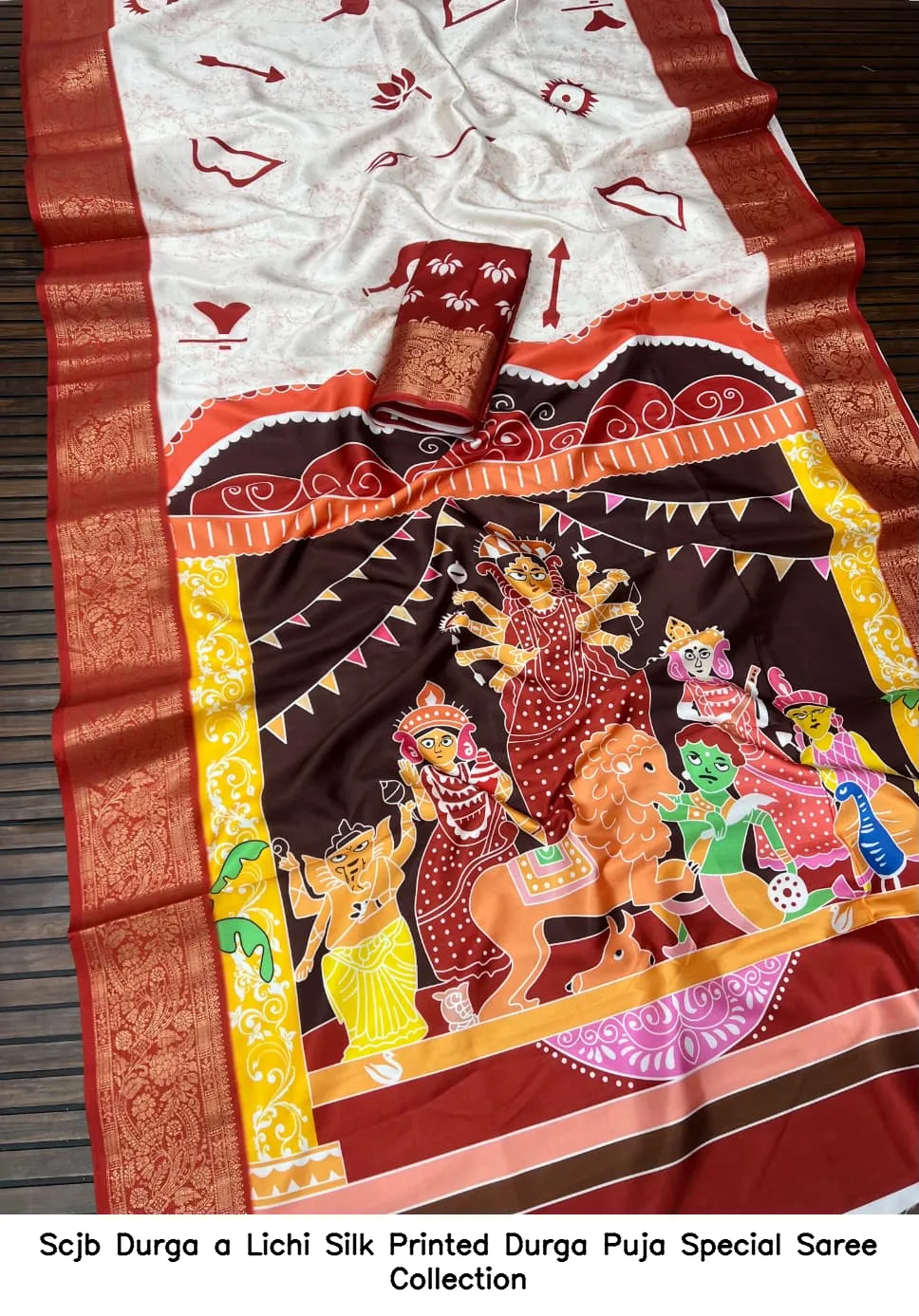 Scjb Durga a Lichi Silk Printed Durga Puja Special Saree Collection - Image 11