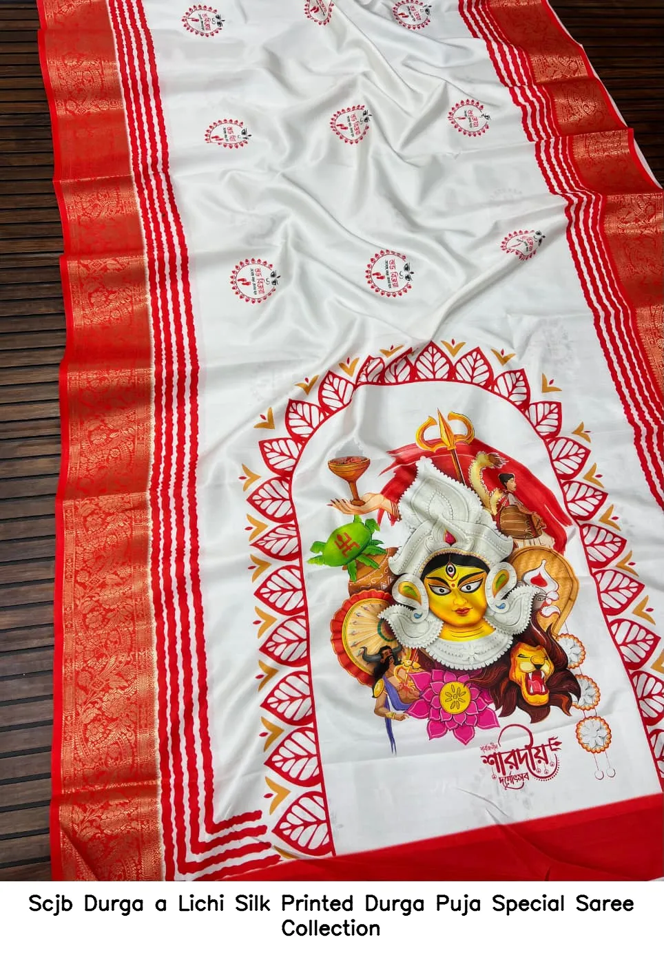 Scjb Durga a Lichi Silk Printed Durga Puja Special Saree Collection - Image 2