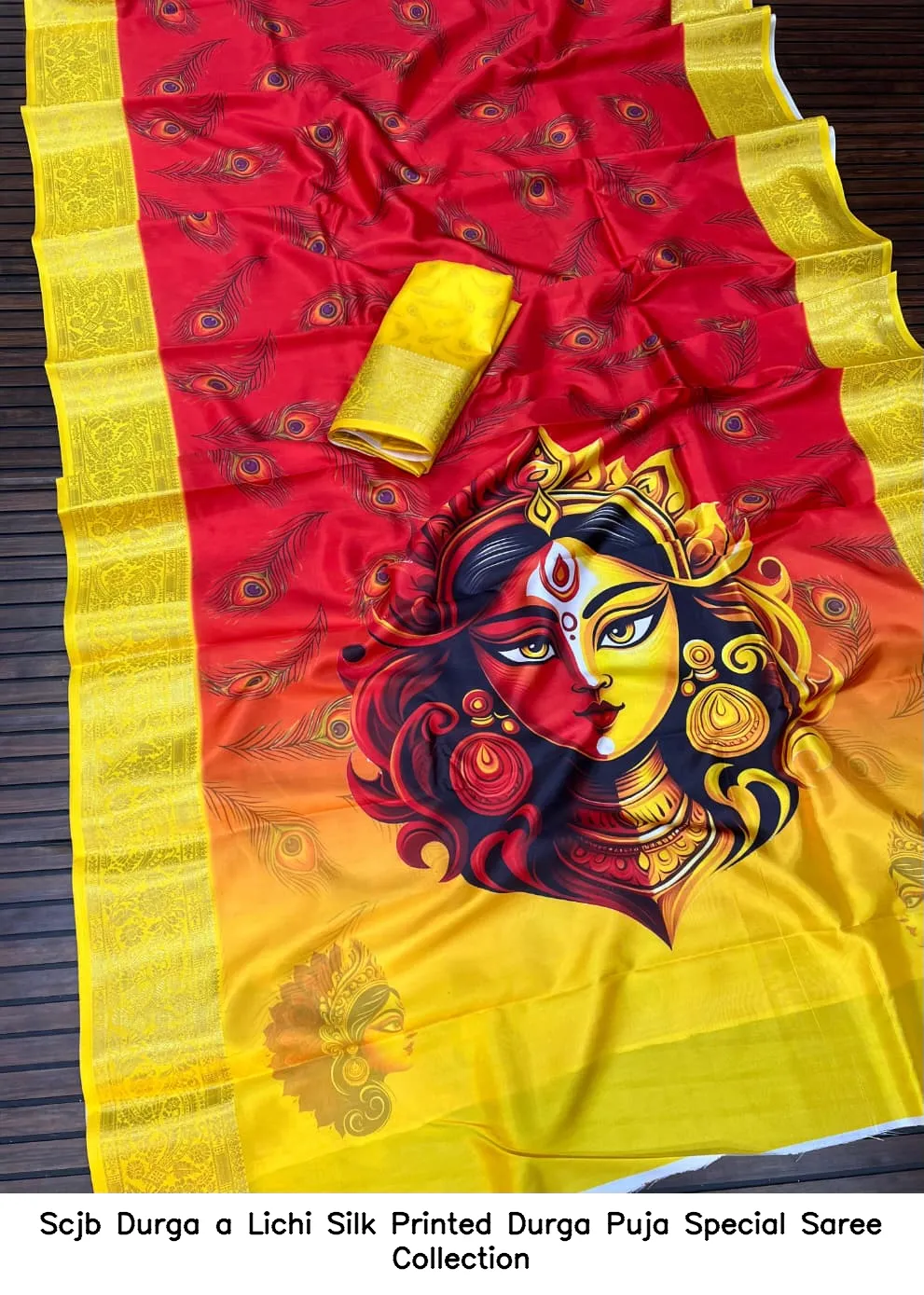 Scjb Durga a Lichi Silk Printed Durga Puja Special Saree Collection - Image 3