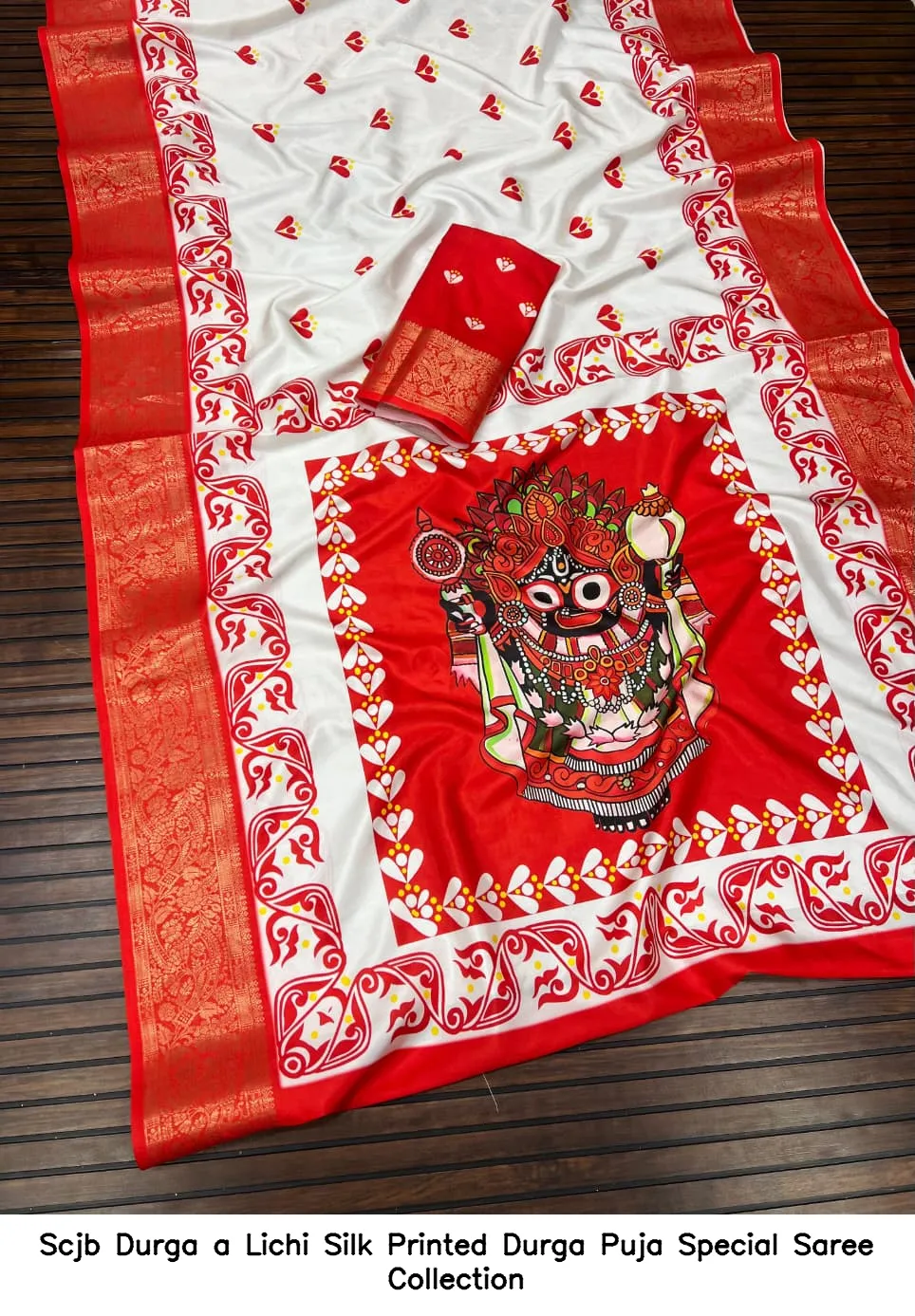 Scjb Durga a Lichi Silk Printed Durga Puja Special Saree Collection - Image 5