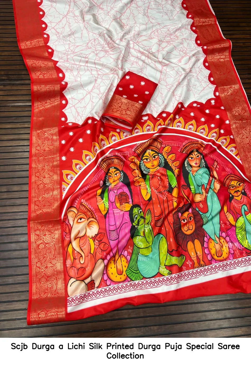 Scjb Durga a Lichi Silk Printed Durga Puja Special Saree Collection - Image 6
