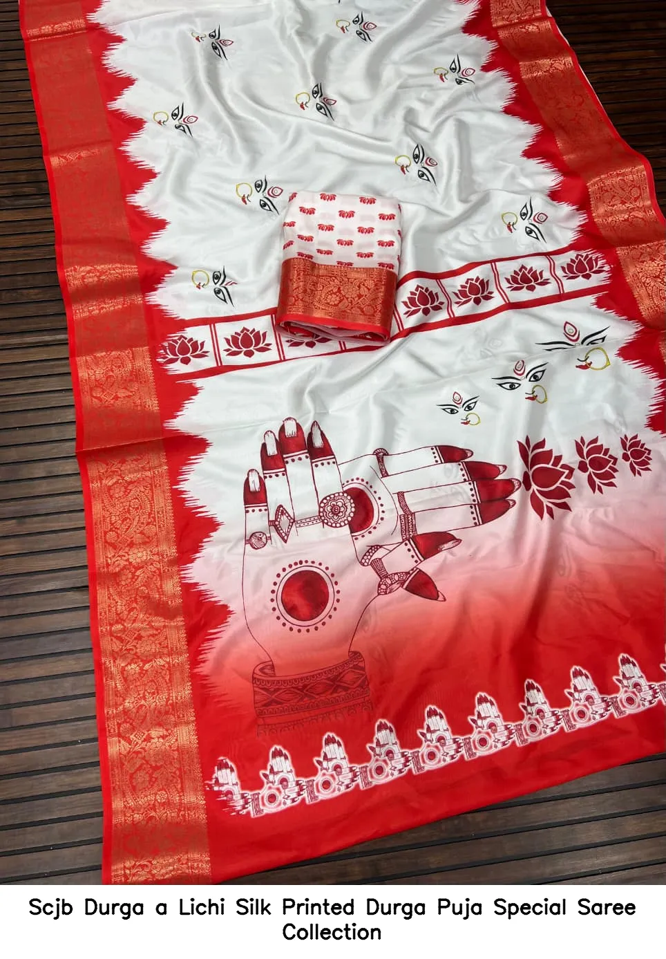Scjb Durga a Lichi Silk Printed Durga Puja Special Saree Collection - Image 7