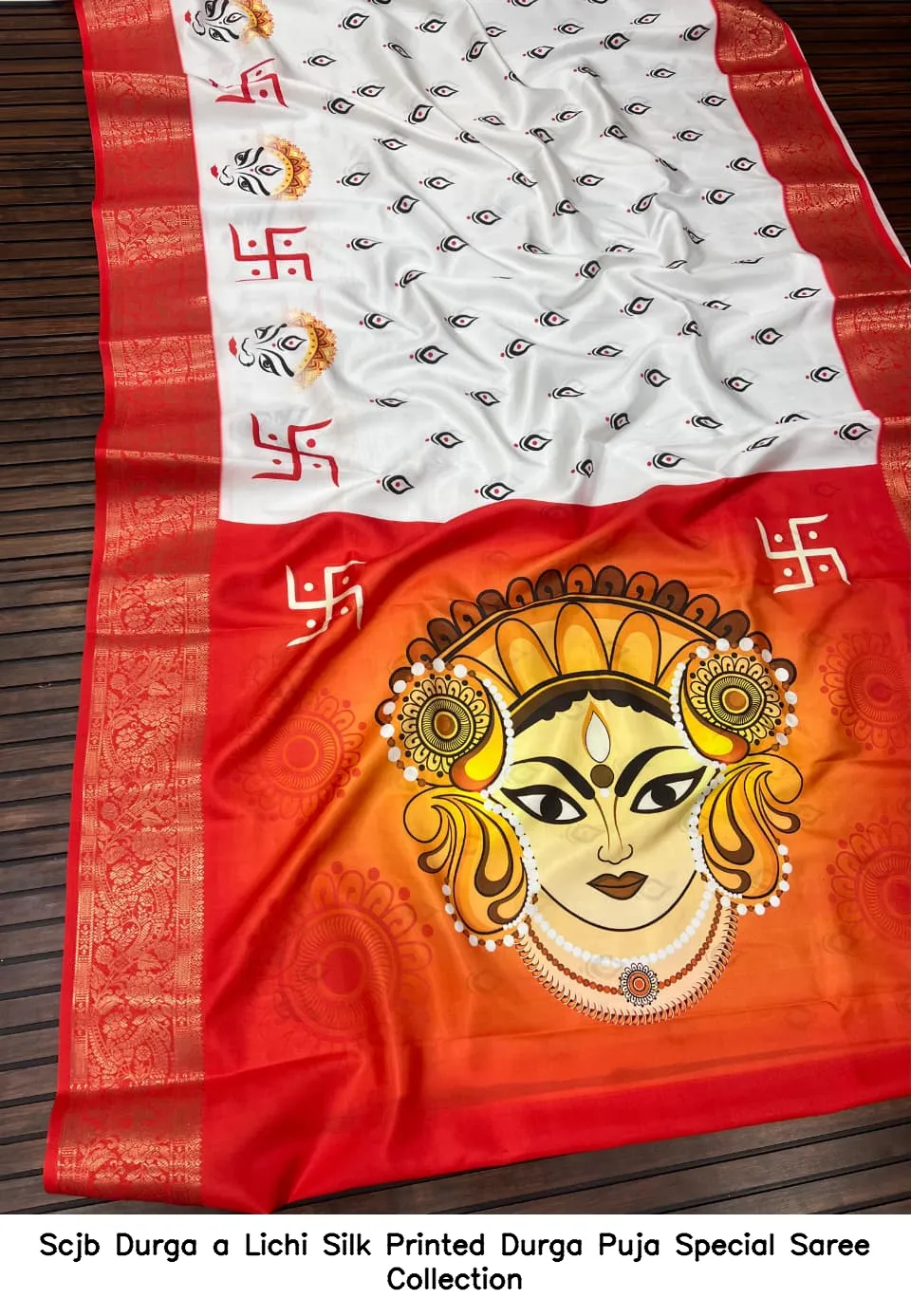 Scjb Durga a Lichi Silk Printed Durga Puja Special Saree Collection - Image 8