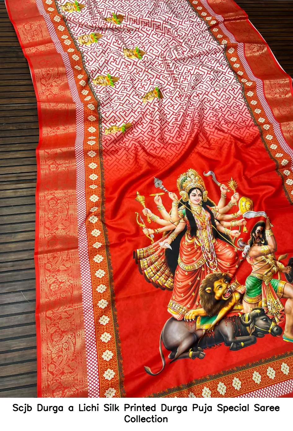 Scjb Durga a Lichi Silk Printed Durga Puja Special Saree Collection - Image 9