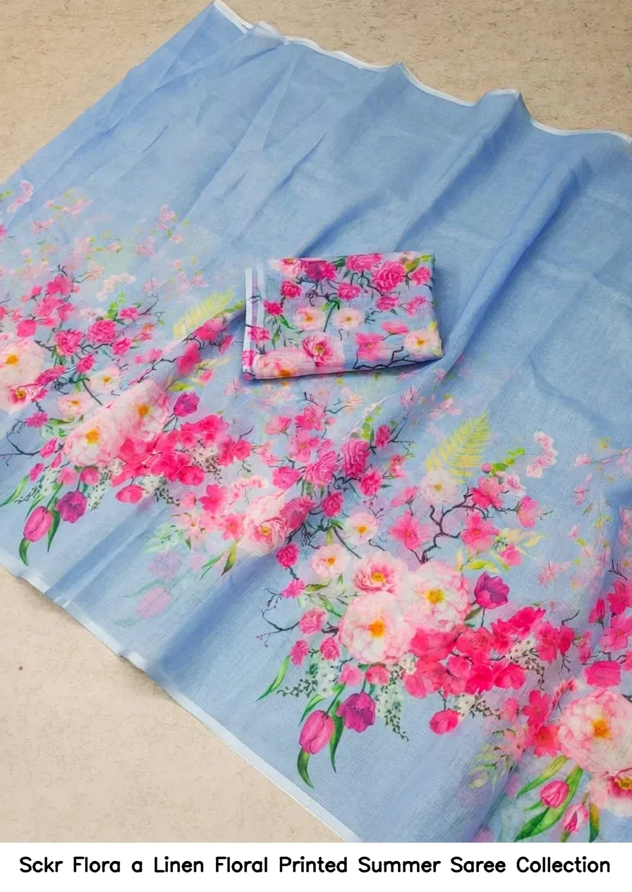 Sckr Flora a Linen Floral Printed Summer Saree Collection - Image 10