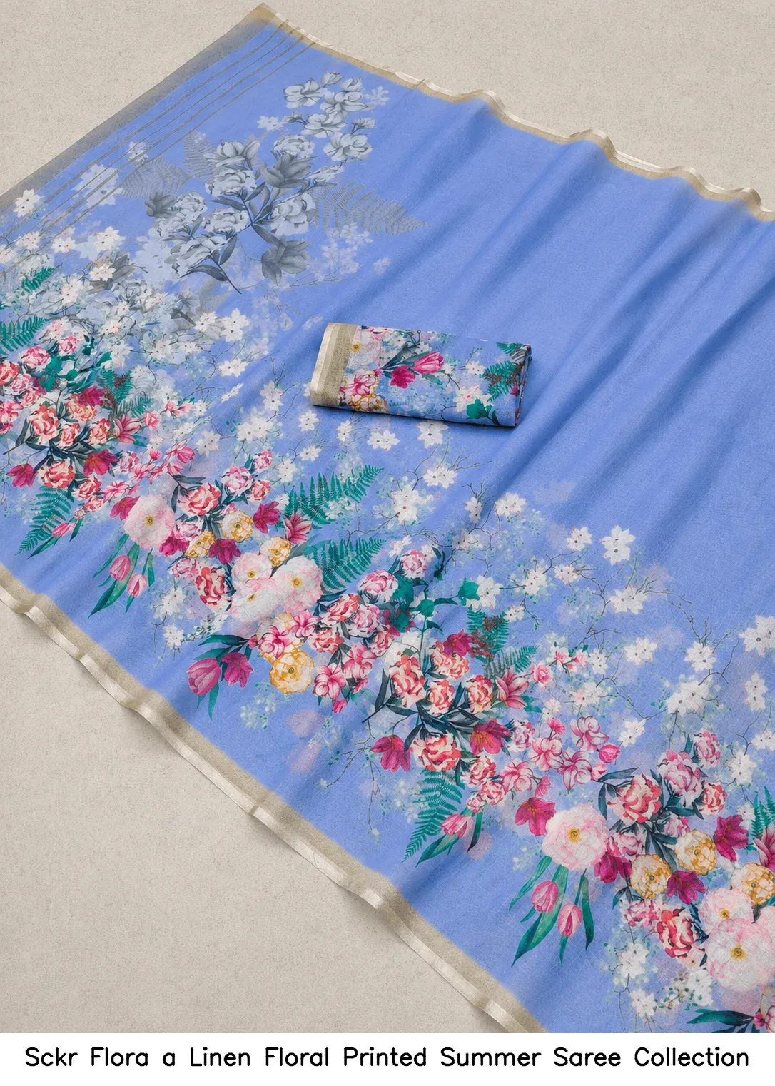 Sckr Flora a Linen Floral Printed Summer Saree Collection - Image 11