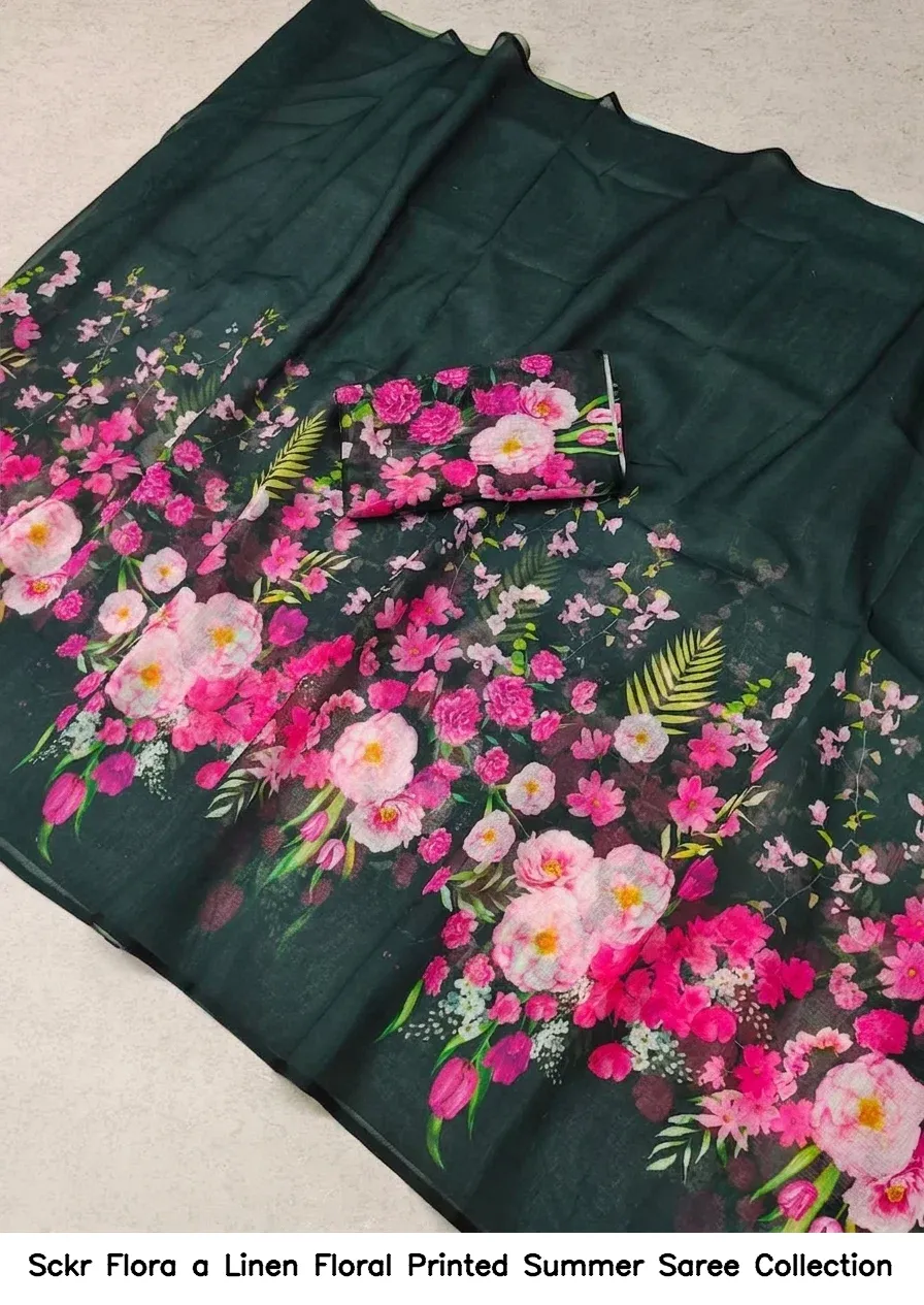 Sckr Flora a Linen Floral Printed Summer Saree Collection - Image 12
