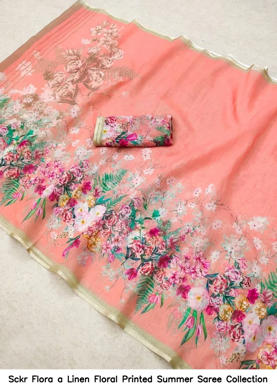 Sckr Flora a Linen Floral Printed Summer Saree Collection - Image 14
