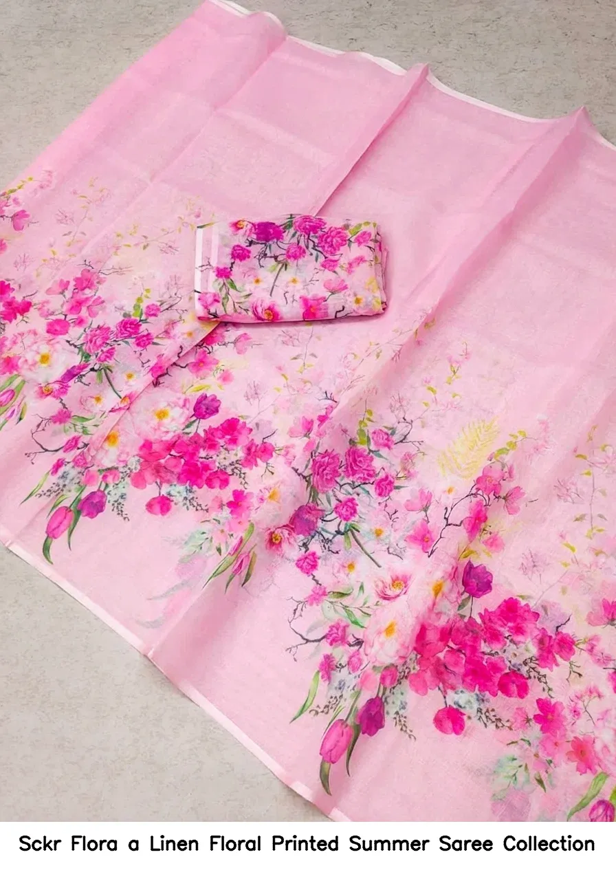 Sckr Flora a Linen Floral Printed Summer Saree Collection - Image 15