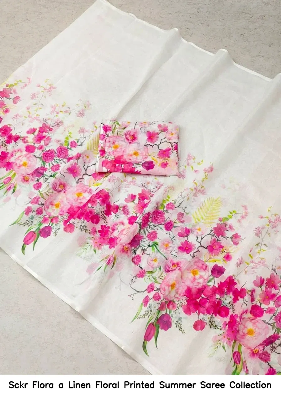 Sckr Flora a Linen Floral Printed Summer Saree Collection - Image 3