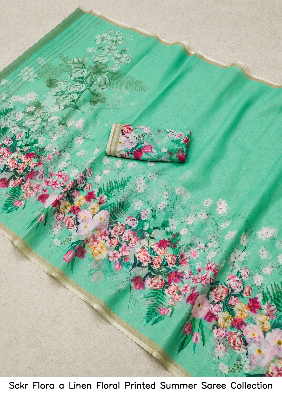 Sckr Flora a Linen Floral Printed Summer Saree Collection - Image 5