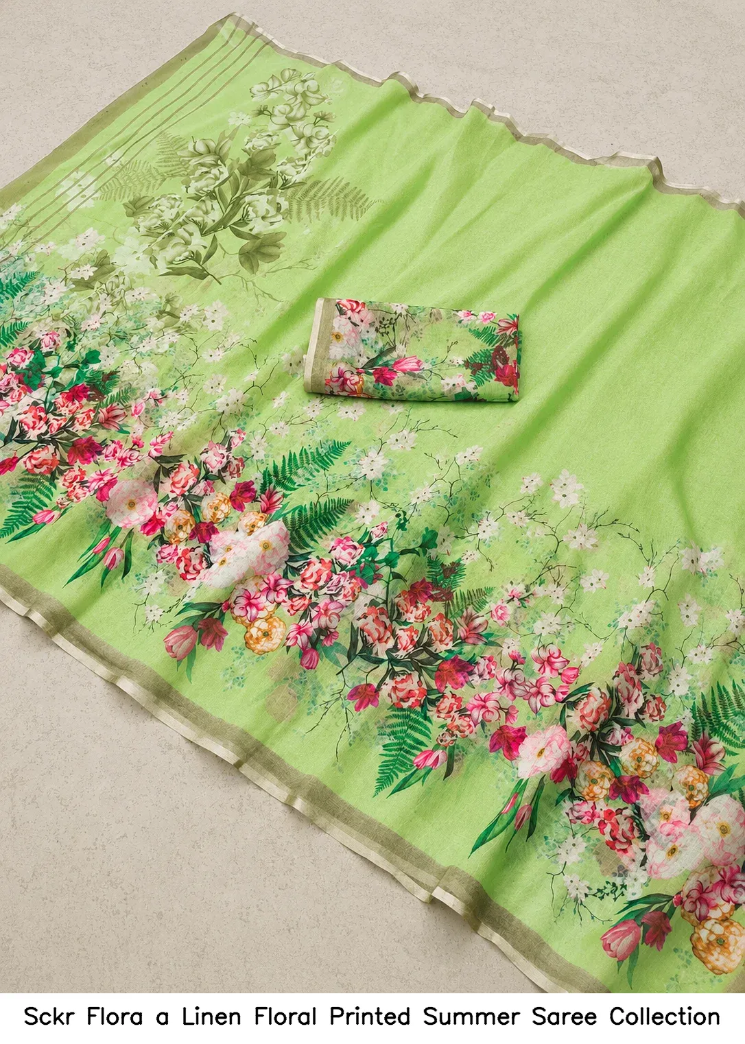 Sckr Flora a Linen Floral Printed Summer Saree Collection - Image 6