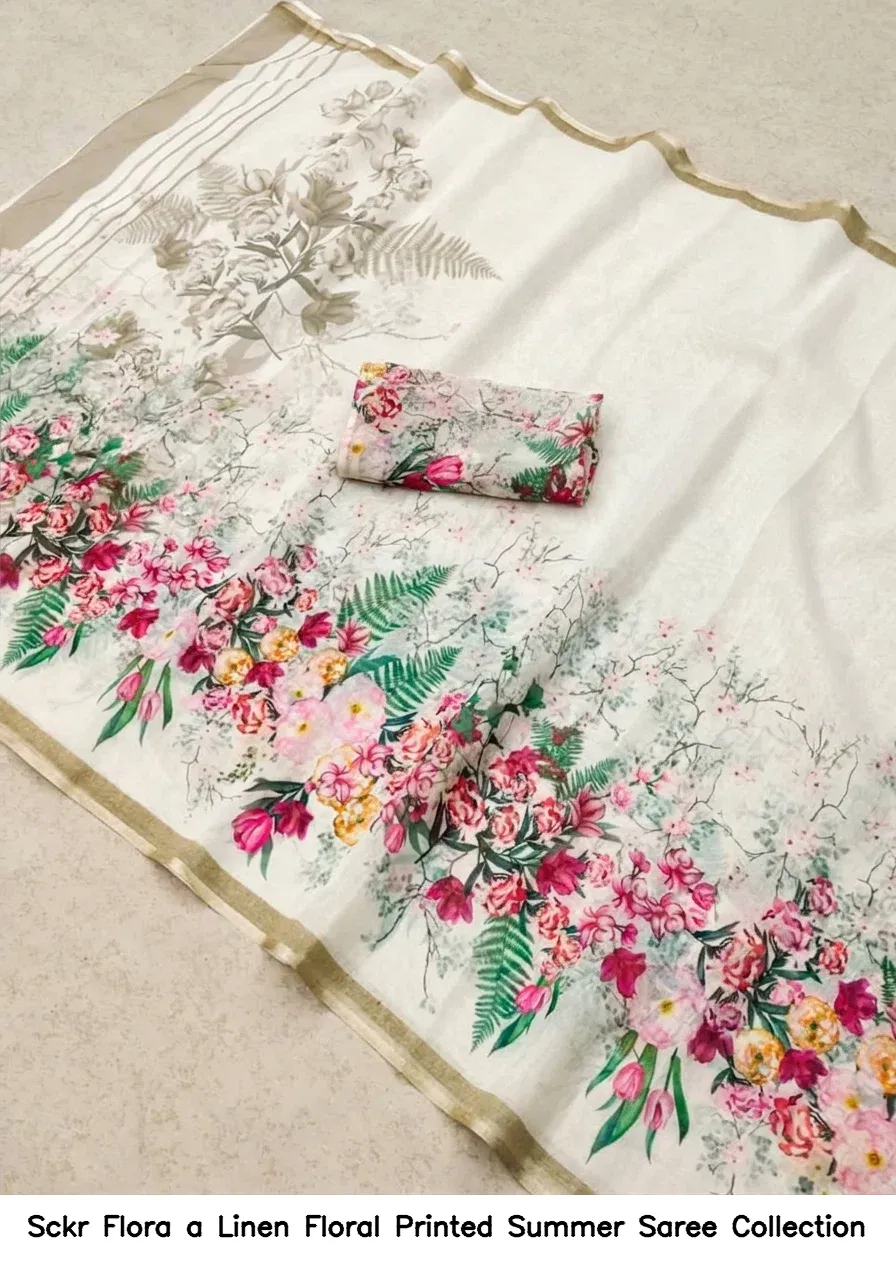 Sckr Flora a Linen Floral Printed Summer Saree Collection - Image 7