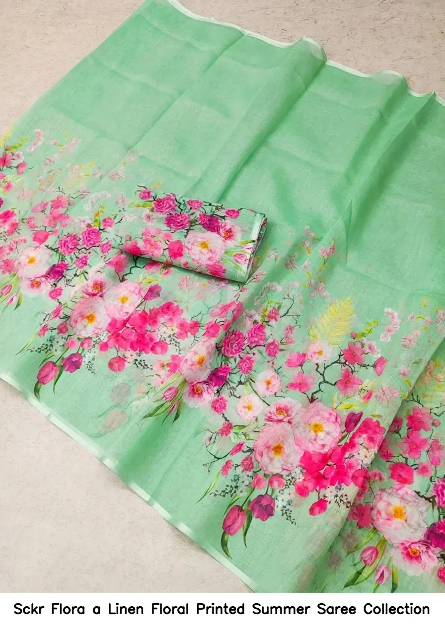 Sckr Flora a Linen Floral Printed Summer Saree Collection - Image 8