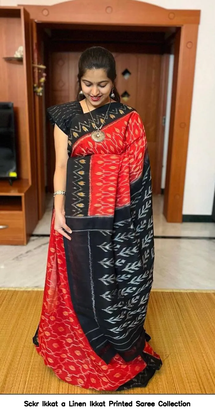 Sckr Ikkat a Linen Ikkat Printed Saree Collection