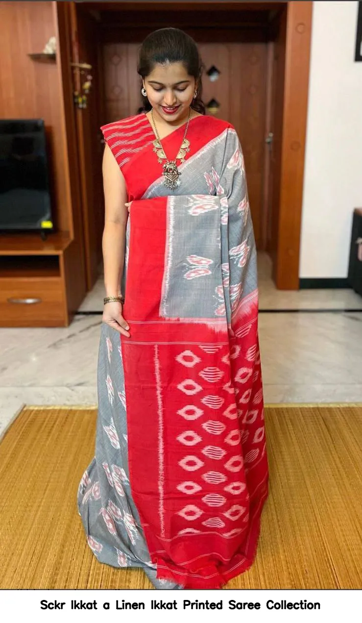 Sckr Ikkat a Linen Ikkat Printed Saree Collection - Image 3