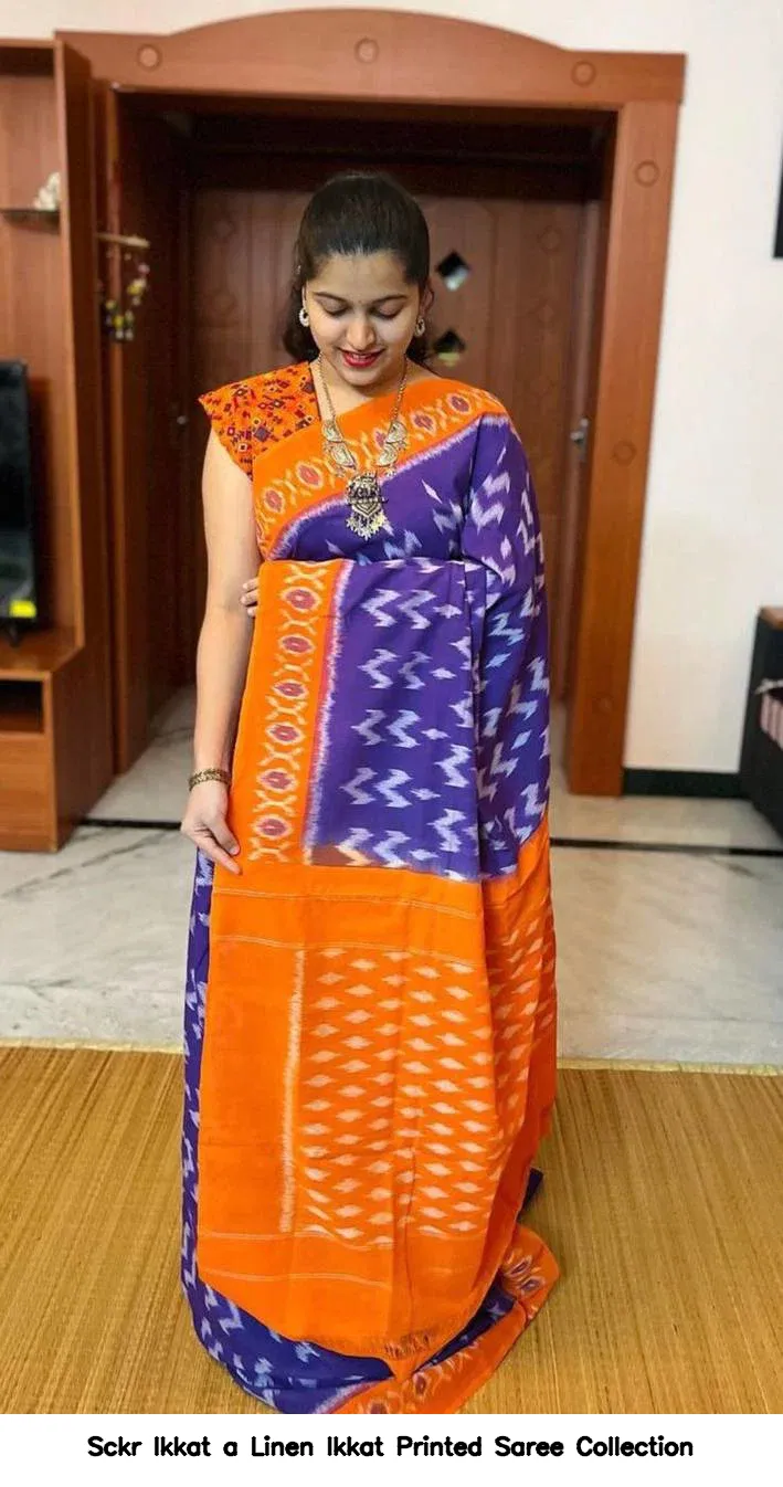 Sckr Ikkat a Linen Ikkat Printed Saree Collection - Image 4