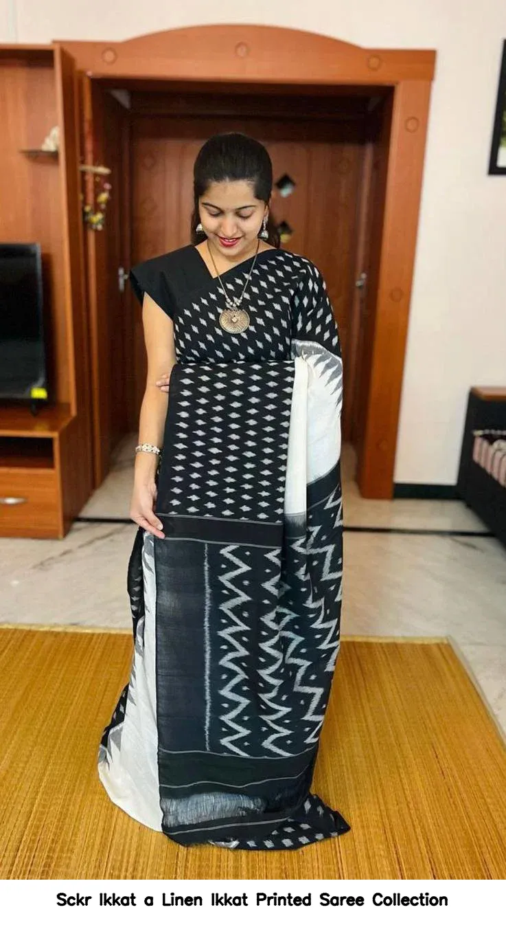 Sckr Ikkat a Linen Ikkat Printed Saree Collection - Image 6