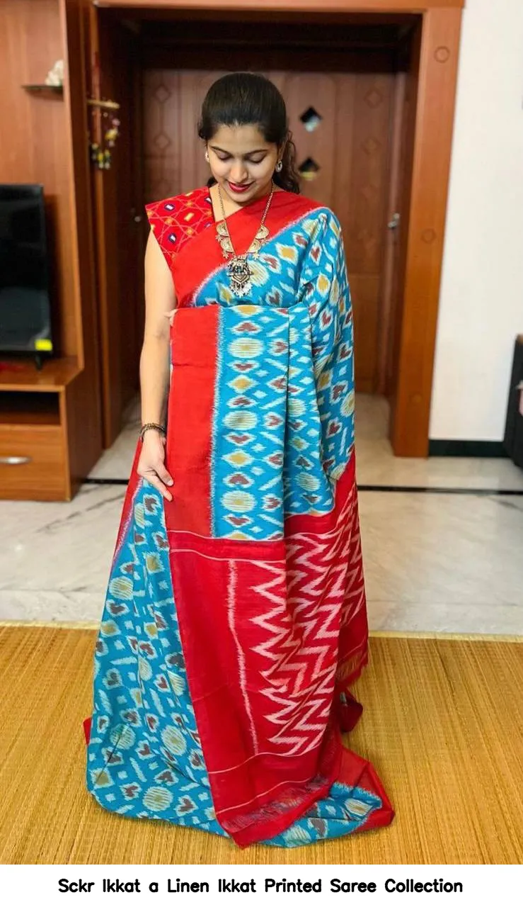 Sckr Ikkat a Linen Ikkat Printed Saree Collection - Image 7