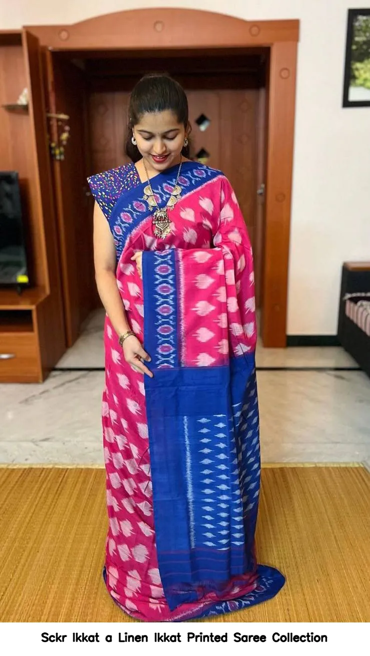 Sckr Ikkat a Linen Ikkat Printed Saree Collection - Image 8