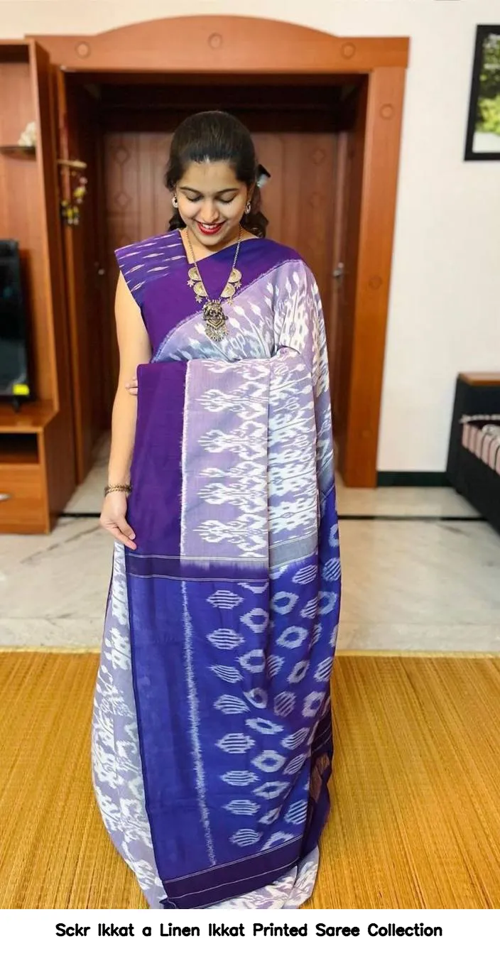 Sckr Ikkat a Linen Ikkat Printed Saree Collection - Image 9