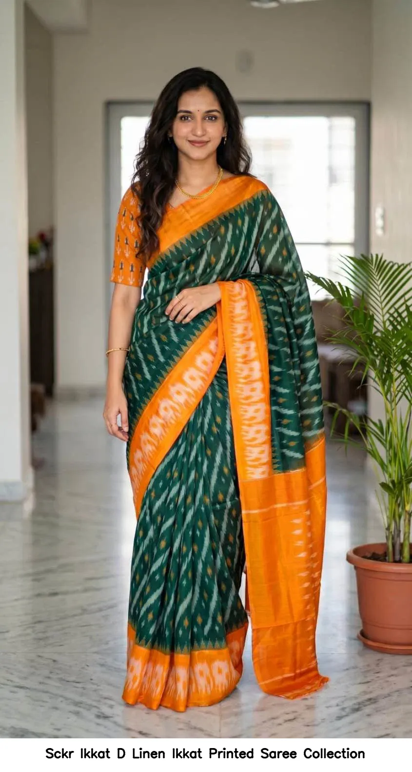 Sckr Ikkat D Linen Ikkat Printed Saree Collection
