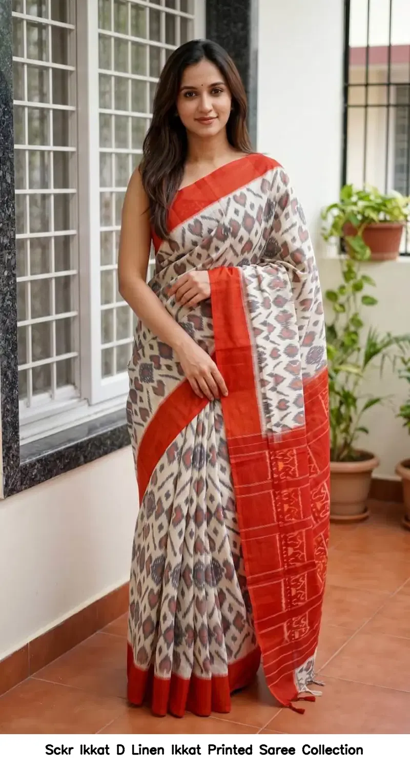 Sckr Ikkat D Linen Ikkat Printed Saree Collection - Image 10