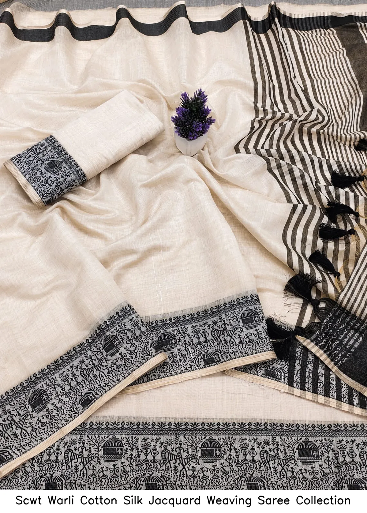 Scwt Warli Cotton Silk Jacquard Weaving Saree Collection - Image 2
