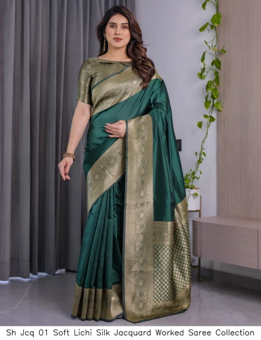 Sh Jcq 01 Soft Lichi Silk Jacquard Worked Saree Collection