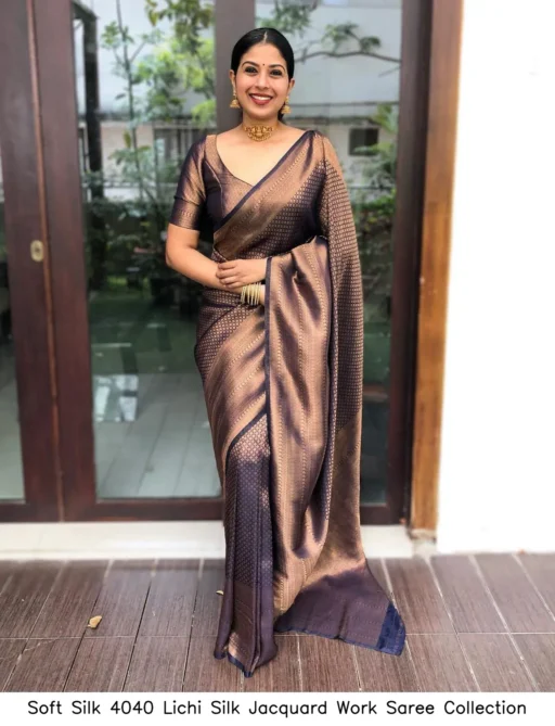 Soft Silk 4040 Lichi Silk Jacquard Work Saree Collection