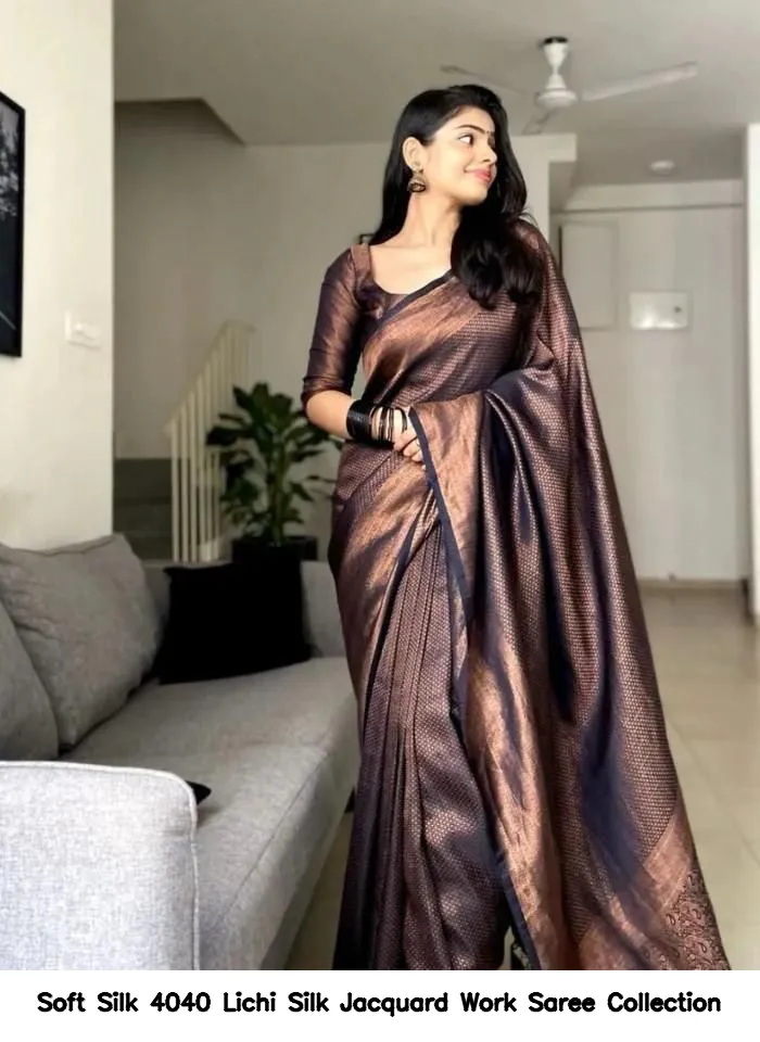 Soft Silk 4040 Lichi Silk Jacquard Work Saree Collection - Image 22
