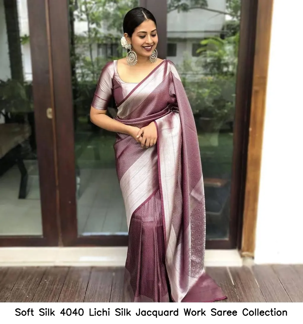 Soft Silk 4040 Lichi Silk Jacquard Work Saree Collection - Image 24