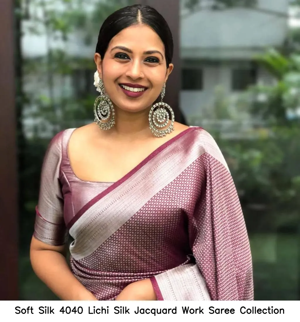 Soft Silk 4040 Lichi Silk Jacquard Work Saree Collection - Image 3