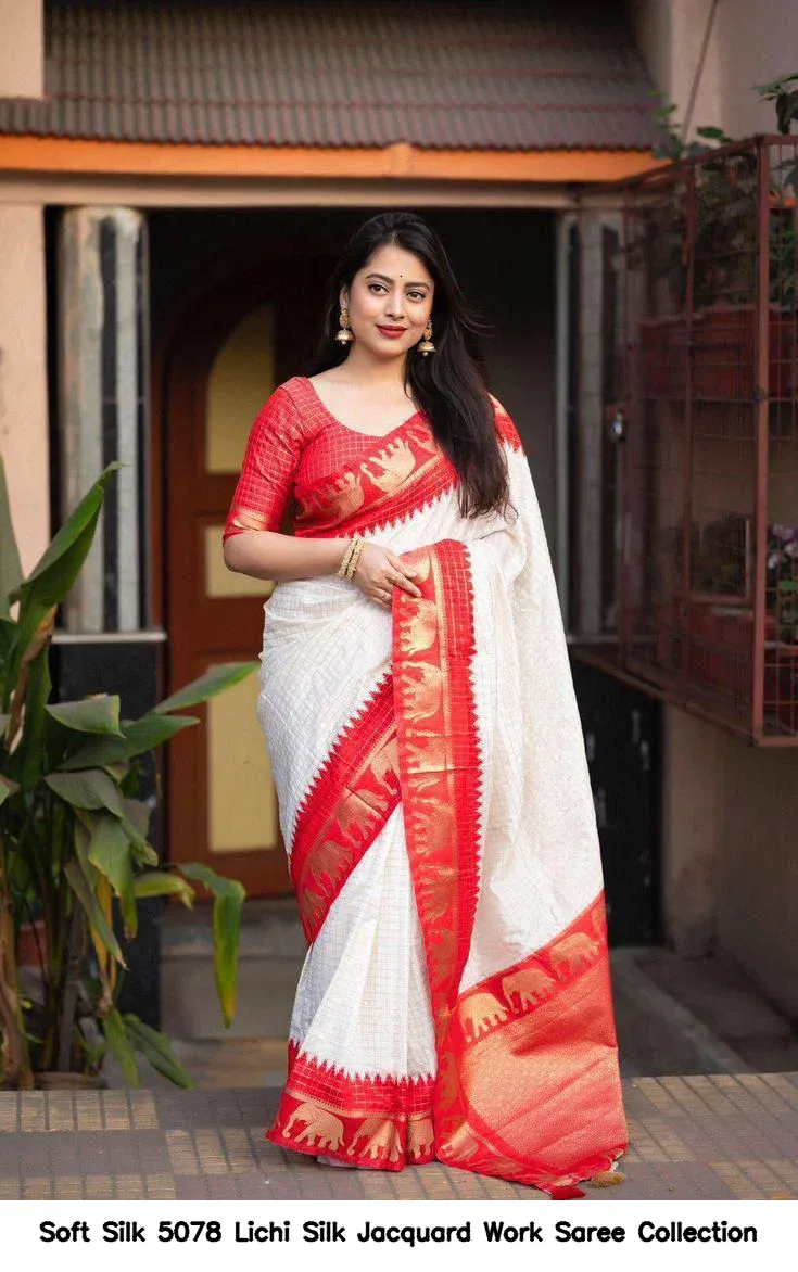 Soft Silk 5078 Lichi Silk Jacquard Work Saree Collection